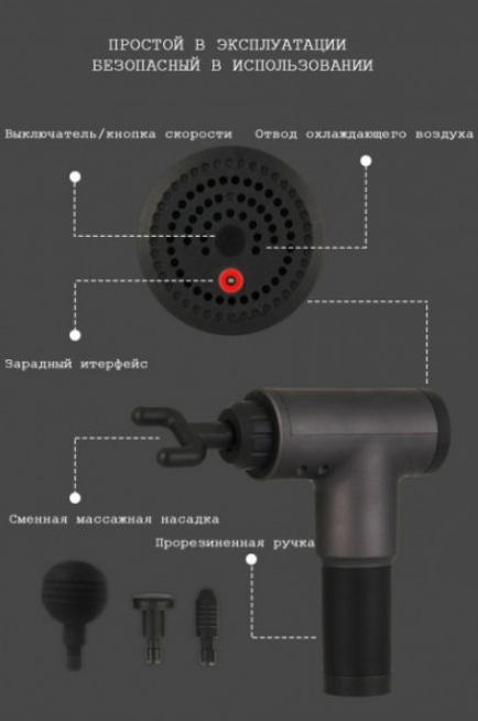 Перкусійний вібромасажер Fascial Gun HF-280 (W-08) — компактний прилад для розслаблення та відновлення м’язів