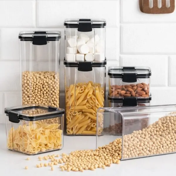 Герметичний комплект Food Storage Container — 6 пластикових контейнерів з кришками для зберігання круп і сипучих продуктів