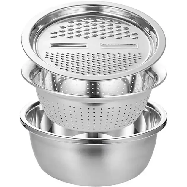 Кухонний набір Metal Basket Cutter 3 в 1 — миска, дуршлаг і терка з нержавіючої сталі