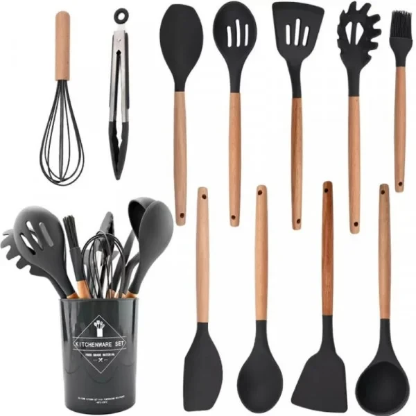 Кухонний комплект Kitchen Set RD-1204 — 12 практичних предметів у склянці, чорний
