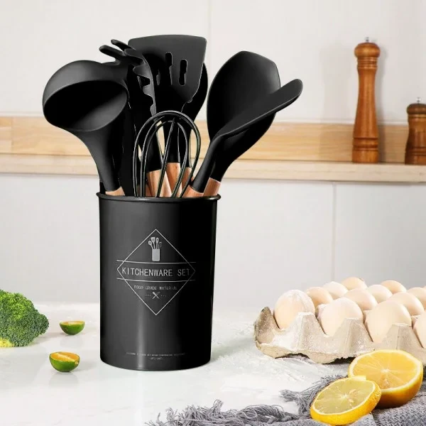Кухонний комплект Kitchen Set RD-1204 — 12 практичних предметів у склянці, чорний