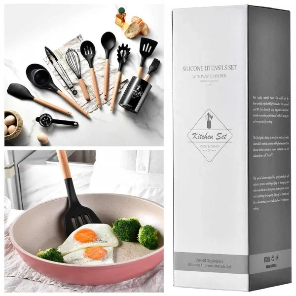 Кухонний комплект Kitchen Set RD-1204 — 12 практичних предметів у склянці, чорний
