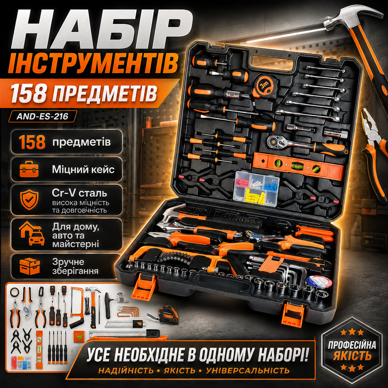 Набір майстра 158 предметів у міцному кейсі AND-ES-216