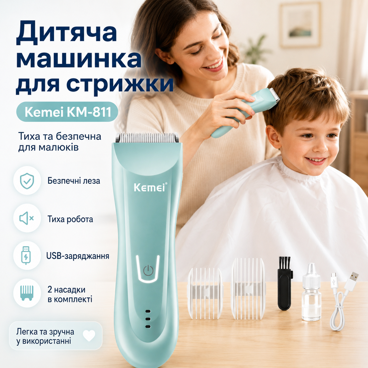 Машинка для стрижки дітей Kemei KM-811 з тихою роботою