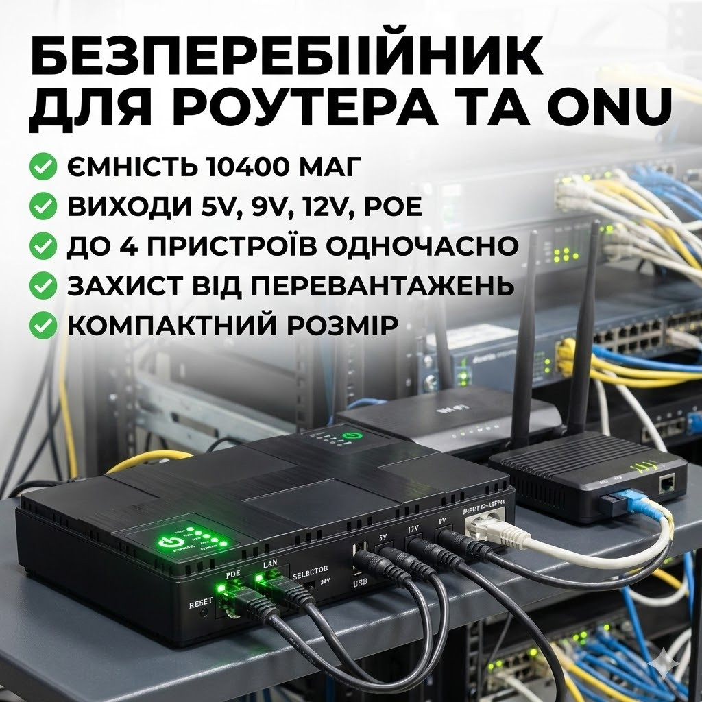 Портативний DC UPS для інтернету, камер і роутера
