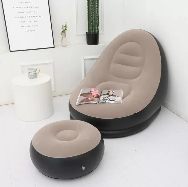 Надувне велюрове крісло Air Sofa Comfort ZD-33223 з пуфом — садова модель 76×130 см для відпочинку