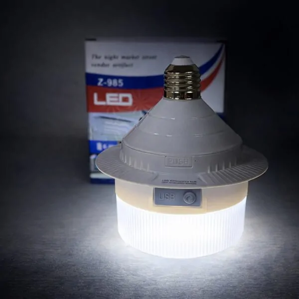 Акумуляторна LED лампа Z-985 20W — автономне освітлення до 8 годин, USB-зарядка, цоколь E27, білий корпус