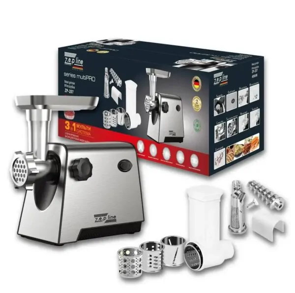 Багатофункціональна м’ясорубка Zepline ZP-00207 3 в 1 — 4000 Вт, соковижималка, шинкування та насадка для домашніх ковбас