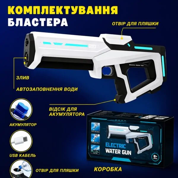 Автоматичний електричний водяний бластер — акумуляторна модель із забором води для дітей і дорослих